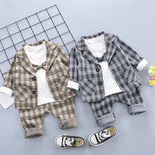 Children's Suit 2020 Autumn Winter New Boys Bowknot Bottoming Shirt Plaid Sets Trousers Three-piece Little Boys Banquet Clothing 2024 - buy cheap