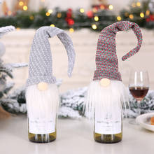 Funda para botella de vino de Papá Noel, decoraciones navideñas de punto, sombrero de Navidad, Barba, tapa de botella de vino para decoración de fiesta y cena de Navidad 2024 - compra barato