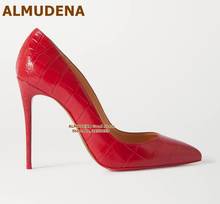 ALMUDENA Sexy Red Crocodile Pattern High Heel Pumps 12 10 8cm Croc-embossed Pointed Toe Wedding Shoes Snakeskin Slip-on Heels 2024 - buy cheap