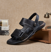 Mens Sandals slip on outdoor fashion genuine Leather Men Summer Shoes Flat Beach Sandals Male Black brown Shoes men 2024 - buy cheap
