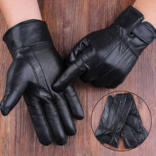 New Men Genuine Leather Gloves Winter luxury Windproof Gloves Touch Screen Black Real Sheepskin Wool Lining Warm Driving Gloves 2024 - buy cheap