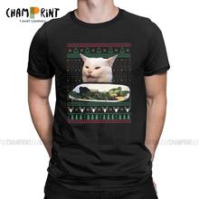 Awesome Yelling At A Cat Meme Christmas Funny Ugly Sweater Gift T-Shirts Men Cotton T Shirt Short Sleeve Tee Shirt Classic Tops 2024 - buy cheap