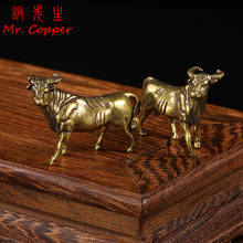 Pure Brass Zodiac Bull Miniature Animals Statue Handmade Home Decoration Ornaments Craft Copper Figurines Desk Decor Accessories 2024 - buy cheap