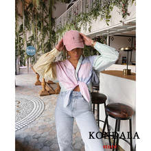 KONDALA Za Summer Fashion Oversized Hit Color Shirts Women High Street Striped Print Cropped Tops Mujer Long Sleeve Shirts 2024 - buy cheap