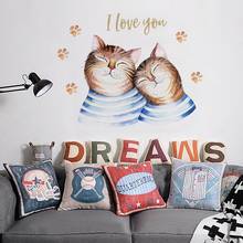 Cartoon couple cat 3D wall sticker bedroom DIY decoration  wall stickers for kids rooms  art mural 2024 - buy cheap