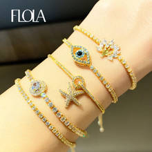 FLOLA Rainbow Evil Eye Bracelets for Women CZ Gold Tree Of Life Tennis Charm Bracelets Starfish Boho Jewelry ojo turco brtb93 2024 - buy cheap