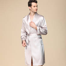 Новый дизайн, Высококачественная атласная Шелковая пижама, халат, ночная рубашка, кимоно, Мужская Однотонная ночная рубашка, пижама, мужской халат 2024 - купить недорого