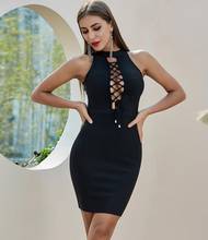 2021 Women Sexy Designer Hollow Out Black Bandage Dress Evening Designer Celebrity Mini Tank Chic Party Dress Vestido 2024 - buy cheap