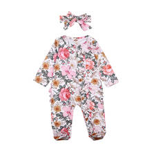 Peleles de verano para recién nacidos, Pelele con pies para niñas pequeñas, mono de una pieza con estampado Floral, ropa para dormir con diadema, 2021 2024 - compra barato