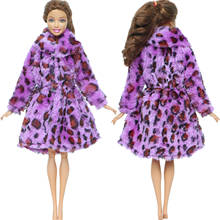 1 pçs roupa de inverno quente roxo leopardo impressão pele manga longa casaco topos roupas acessórios para barbie boneca crianças brinquedo 2024 - compre barato