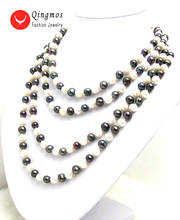 Модное ожерелье Qingmos из натурального пресноводного белого и черного жемчуга для женщин с круглым жемчугом 6-7 мм длиной 80 дюймов, ювелирные изделия 2024 - купить недорого