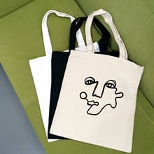 Kpop Female Shoulder Bag Women Harajuku Ulzzang Book Bags Shopping Bag Reusable Fun Line Print Casual Large Capacity Canvas Bag 2024 - buy cheap