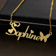 Personalized Frosted Name Necklace Customized Butterfly Name Necklace Stainless Steel Nameplate Chocker for Women Gifts Jewelry 2024 - buy cheap