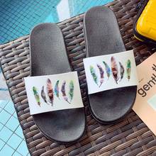 2021 Summer Women Shoes Leaves Print Feather Print Aesthetic Slipper Slide Sandals Female indoor Slippers 2024 - buy cheap