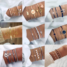Tocona Bohemian Beads Chain Bracelets Bangles for Women Fashion Vintage Heart Compass Gold Color Chain Bracelets Sets Jewelry 2024 - buy cheap