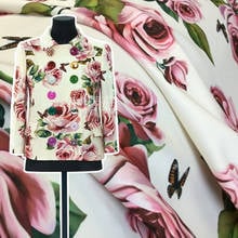 100% Polyester Italian Luxury Brand Rose Printed Dress Stretch Satin Fabric Handmade DIY Home Service Fabrics Wholesale Cloth 2024 - buy cheap