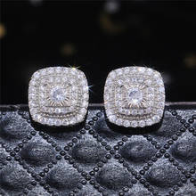VAGZEB Brilliant Cubic Zirconia Stud Earrings for Princess Square Shape Versatile Style Fancy Gift Women Earring Classic Jewelry 2024 - buy cheap