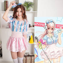 Hight Quality Anime Super Sonico the Animation Bubble Skirt  Women Cosplay Costume Top + Skirt + Bowknot 2024 - buy cheap