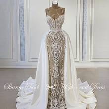 Vestido de noiva estilo sereia, veste de casamento clássica com cauda destacável, gola v, costas abertas, luxo 2024 - compre barato