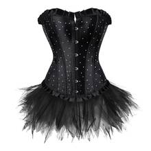 Corset Bustier with Tutu Skirt Women Gothic Plus Size Rhinestones Lace Up Boned Corselet Dress Club Party Evening New Years Eve 2024 - buy cheap