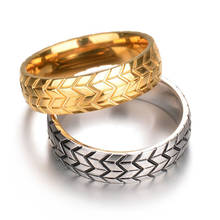 Anel de aço inoxidável da cor do ouro anel legal do pneu da motocicleta anéis para homens hip hop punk geométrico listrado anel de casamento banda 2024 - compre barato