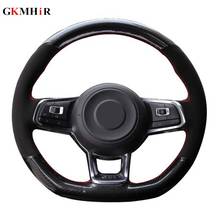 Black Genuine Leather Carbon DIY Car Steering Wheel Cover for Volkswagen Golf 7 GTI Golf R MK7 VW Polo GTI Scirocco 2015 2016 2024 - buy cheap