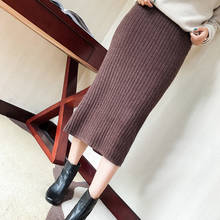 OUMENGKA Women Back Slit Bodycon Elegant Knee-length Pencil Skirt Autumn Winter Casual Knitted Skirt High Waist Elasticity Skirt 2024 - buy cheap