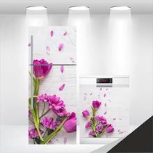 Pegatina de pared con diseño de flores rosas para freezer, papel tapiz de pared con diseño de flores de color rosa para freezer y freezer, para la puerta del frigorífico 2024 - compra barato