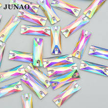 JUNAO 7x21 мм Пришивные хрустальные AB прямоугольные стразы с плоской задней частью хрустальные камни для шитья полимерные Стразы алмазные для рукоделия 2024 - купить недорого