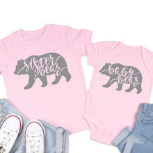 Рубашка для маленьких сестер с рисунком «Медвежонок», рубашки для сестер, топы для детей, футболки с короткими рукавами для сестер 2024 - купить недорого