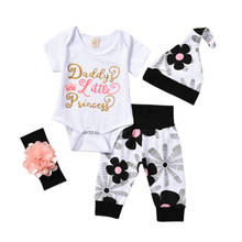New 4PCS Set Kid Tops Girl Romper Baby Girl Floral Pants Headband Outfits Set Newborn Clothes 2024 - buy cheap