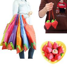 New Hot Convenient Large Capacity Storage Random Printed Bags Foldable Strawberry Reusable Nylon Green Grocery Shopping Bag 2024 - compre barato