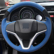LQTENLEO Blue Genuine Leather Black Suede Car Steering Wheel Cover for Honda Fit City Jazz 2014-2019 HR-V HRV 2016-2019 Vezel 2024 - buy cheap