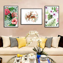 Watercolor Deer Flower Colorful Canvas Painting Classic Pastoral Style Modular Hd Posters and Prints Literary Picture Home Decor 2024 - buy cheap