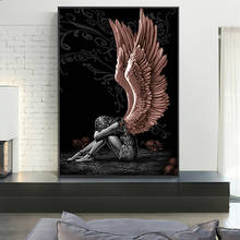 Картина из холста с изображением ангелов и демонов, серый рисунок с изображением крыльев черепа, принт скандинавских куадросов, Настенная картина для гостиной 2024 - купить недорого
