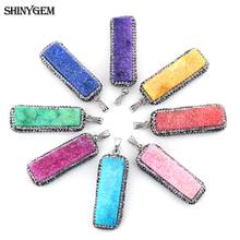 Shinygem 14*40mm retangular de cristal natural druzy pingente quadro micro embutimento zircão pedra para diy jóias fazendo acessórios 2024 - compre barato