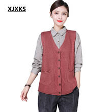 XJXKS 2020 spring new fashion V-neck women vest casual single-breasted cashmere knitted sleeveless sweater women cardigan 2024 - buy cheap