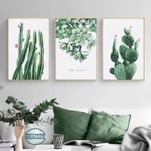 Cuadro sobre lienzo para pared moderno de Cactus con hoja de planta verde, póster e impresión para sala, imágenes para decoración para habitación sin marco 2024 - compra barato