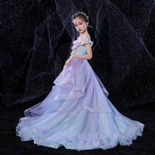 Vestido de noche con costuras de malla para niña, prenda de princesa con apliques de alta gama, pasarela, fiesta de cumpleaños, L352 2024 - compra barato