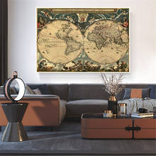 Mapa del mundo Vintage para decoración del hogar, póster latino clásico Medieval, lienzo decorativo, suministros de pintura para sala de estar, 90x60cm 2024 - compra barato