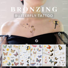 Золотая флеш-3D для боди-арта, переводятся с помощью воды Водонепроницаемый временные татуировки наклейки для женщин с цветочками и бабочками, рука поддельные татуировки 2024 - купить недорого
