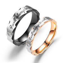 AMORUI Romantic "I will always be with you"Couple Rings Titanium Steel AAA Zircon Anniversary/Wedding Rings For Lovers Women Men 2024 - buy cheap