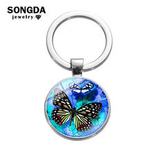 Colorful Butterfly Keychain Metal Silver Plated Glass Cabochon Animal Insects Car Key Women Bag Charm Accessories Jewelry Gifts 2024 - buy cheap