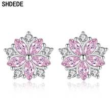 SHDEDE Cubic Zirconia Flower Silver Stud Earrings Women Lover's Xmas Gift Fashion Jewelry Luxury Noblest Accessories -WH270 2024 - buy cheap