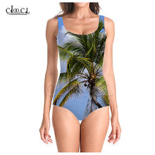 Женский слитный купальный костюм CLOOCL, слитный купальный костюм с растительным принтом в виде пальм и 3D деревьев, узкий сексуальный купальник без рукавов 2024 - купить недорого