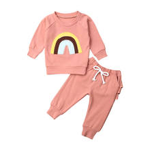 NEW 2020 Autumn Kid Baby Girl Clothes Rainbow Long Sleeve Tops+Ruffle Pants Outfit 2PCS Set 2024 - buy cheap