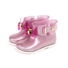 Mini Melissa Style 2020 New Bow Transparent Glitter Rain Boots Girls Rainboots Water Shoes Girls Sandals Waterproof Rain Boots 2024 - buy cheap