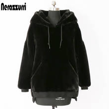 Nerazurri casaco de pele sintética feminino, jaqueta larga de manga longa preta com capuz macio e quente para mulheres 2024 - compre barato