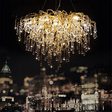 Скандинавская Роскошная золотая Хрустальная светодиодная люстра, большой подвесной светильник в стиле лофт, лампа для гостиной, отеля, коридора, искусство искусства 2024 - купить недорого