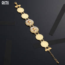 Women's Coin Bracelet Length 19.5+4.5cm Inlaid Rhinestones Luxury Jewelry Arabian Jewelry Gold Plated Never Fading 2024 - buy cheap